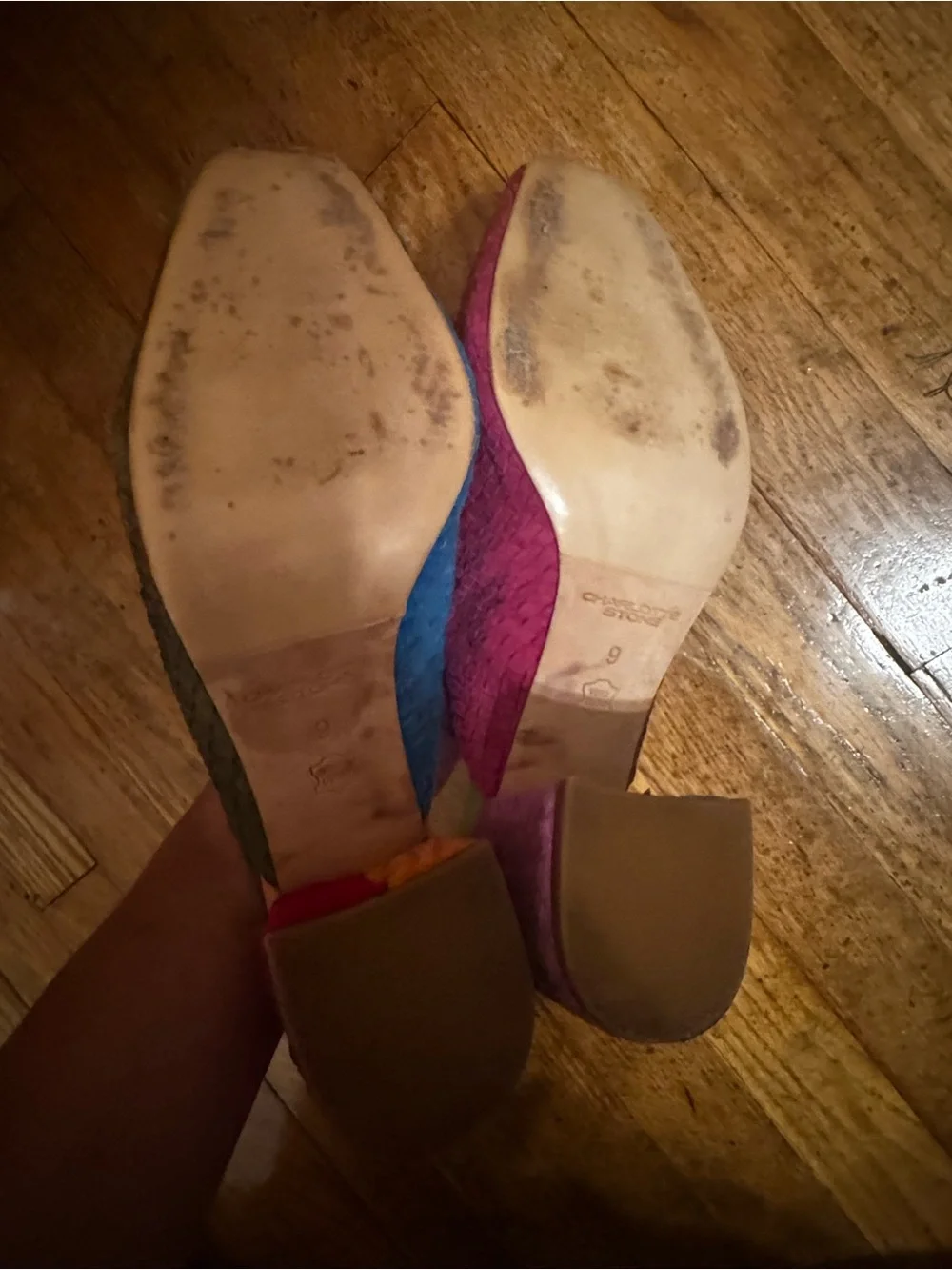 Charlotte Stone Two-Tone Woven Slip-On Mules in Pink and Blue-Green - Picture 3 of 4